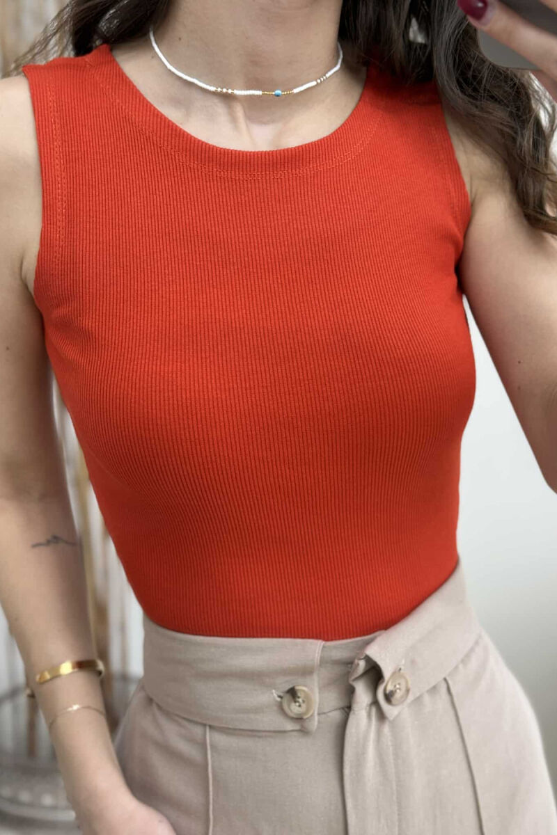 ONE COLOR SIMPLE WOMEN TANK TOP DARK ORANGE/POE - 2