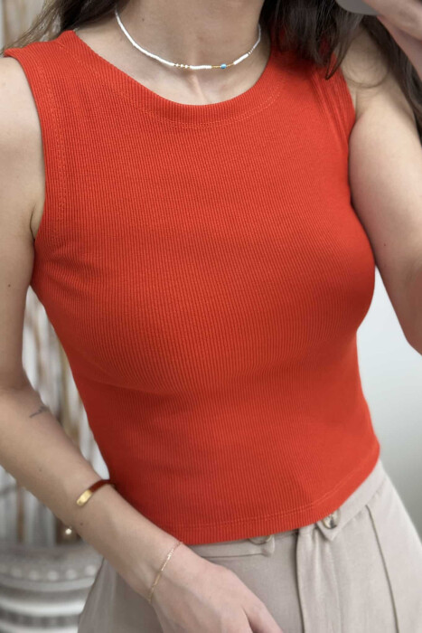 ONE COLOR SIMPLE WOMEN TANK TOP DARK ORANGE/POE - 3