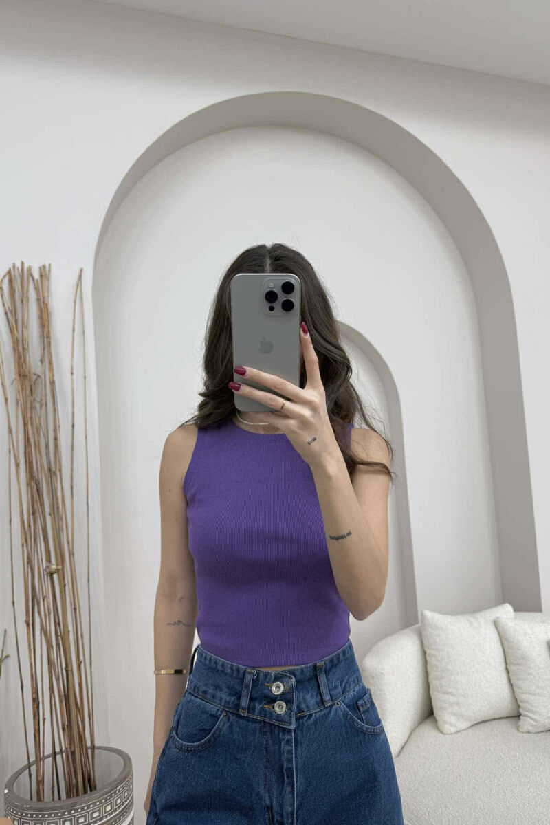 ONE COLOR SIMPLE WOMEN TANK TOP DARK PURPLE/LEJLA ERRET - 1