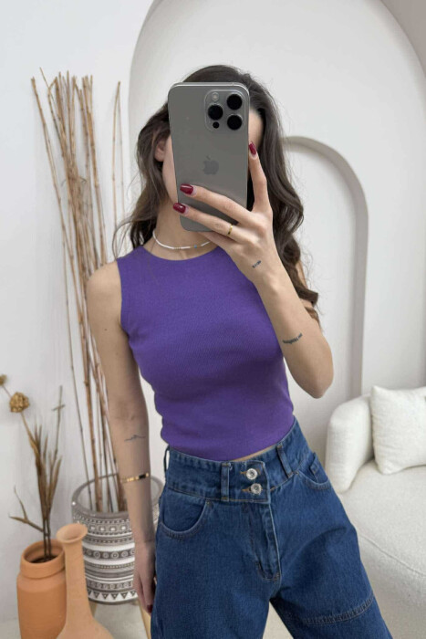 ONE COLOR SIMPLE WOMEN TANK TOP DARK PURPLE/LEJLA ERRET - 2
