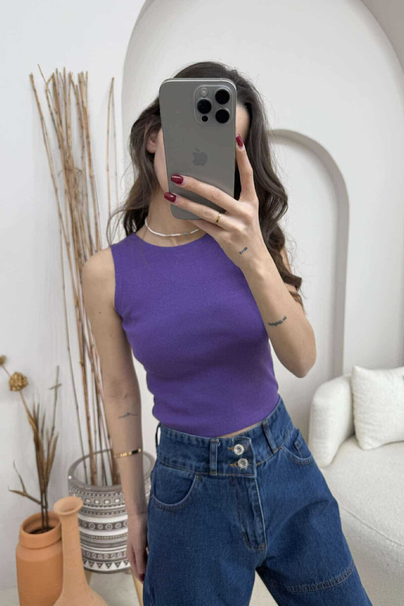 ONE COLOR SIMPLE WOMEN TANK TOP DARK PURPLE/LEJLA ERRET - 2
