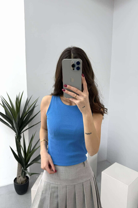 ONE COLOR SIMPLE WOMEN TANK TOP ELECTRIC BLUE/BLEL 