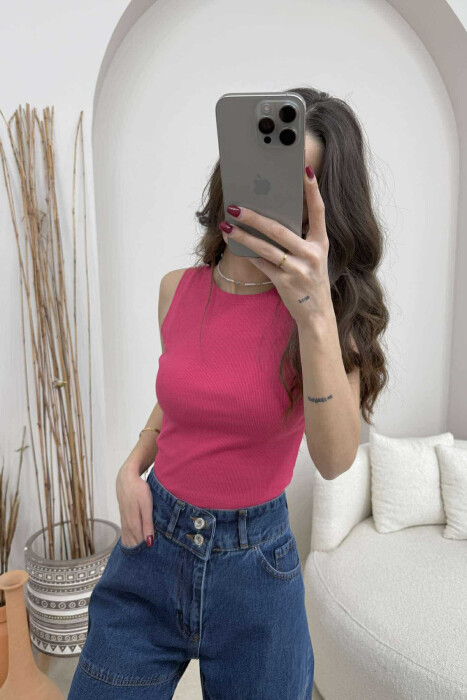 ONE COLOR SIMPLE WOMEN TANK TOP FUCHSIA/CIKLAMI - 2