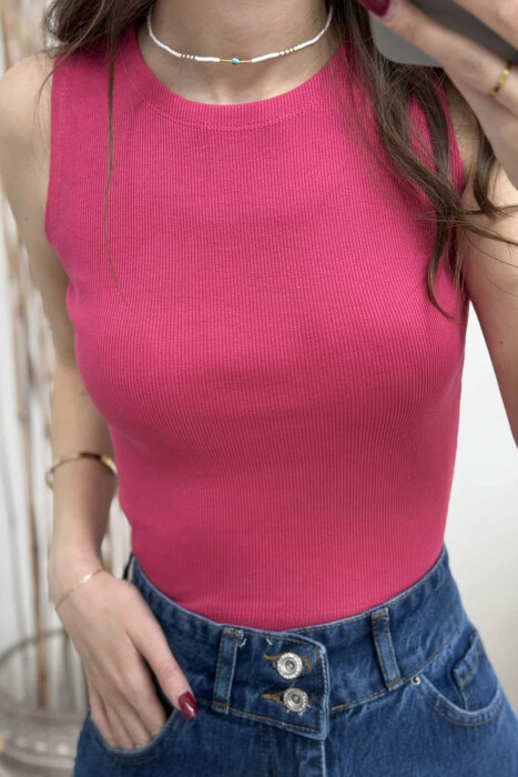 ONE COLOR SIMPLE WOMEN TANK TOP FUCHSIA/CIKLAMI - 3
