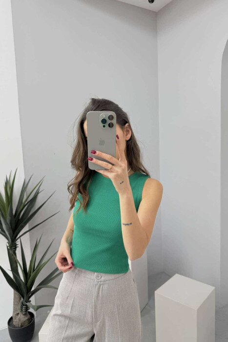 ONE COLOR SIMPLE WOMEN TANK TOP GREEN/JESHILE 