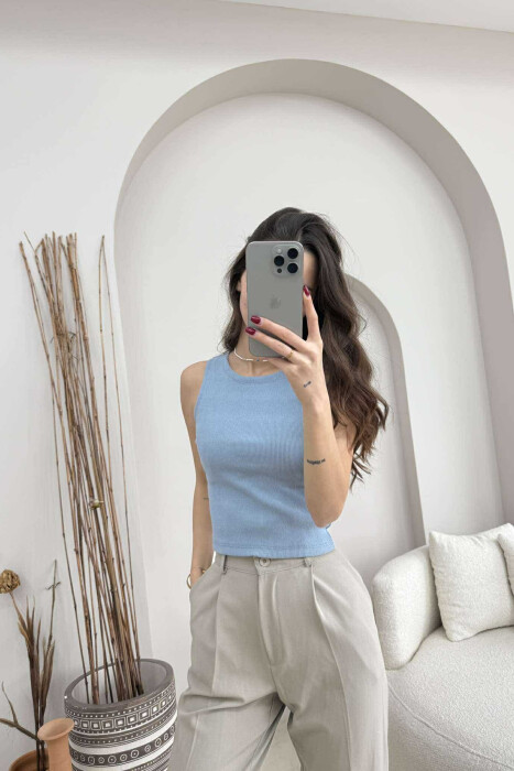 ONE COLOR SIMPLE WOMEN TANK TOP GREY-BLUE/ GRBL - 2