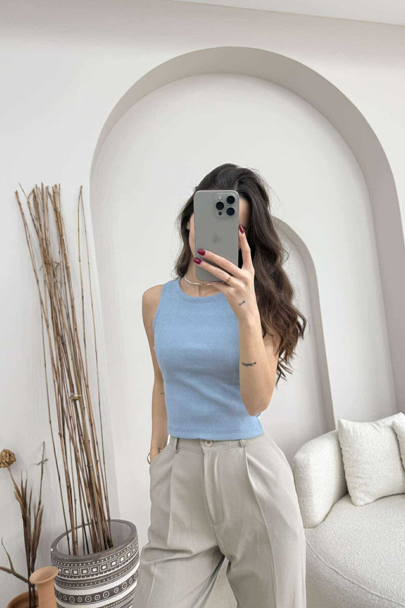 ONE COLOR SIMPLE WOMEN TANK TOP GREY-BLUE/ GRBL - 2