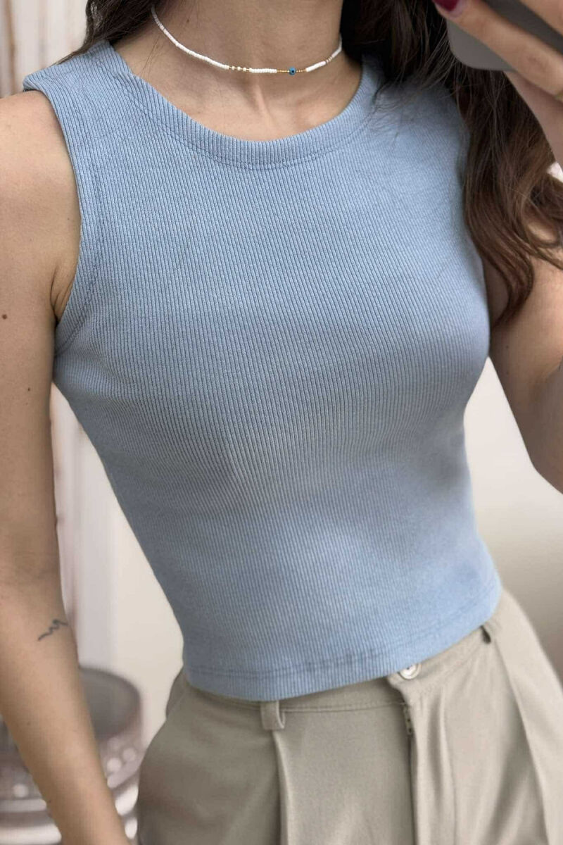 ONE COLOR SIMPLE WOMEN TANK TOP GREY-BLUE/ GRBL - 4