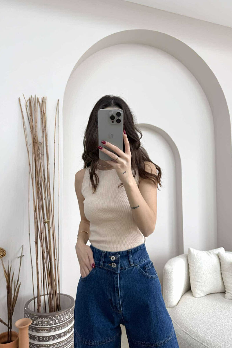 ONE COLOR SIMPLE WOMEN TANK TOP LIGHT BEIGE/BZHZB - 1