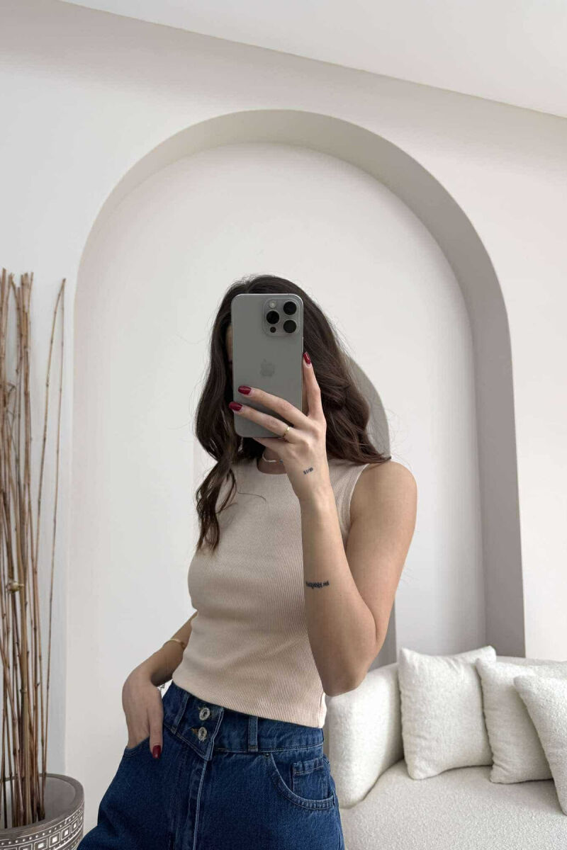 ONE COLOR SIMPLE WOMEN TANK TOP LIGHT BEIGE/BZHZB - 2