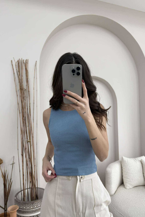 ONE COLOR SIMPLE WOMEN TANK TOP LIGHT BLUE-LIGHT BLUE/BZ-BZ - 1