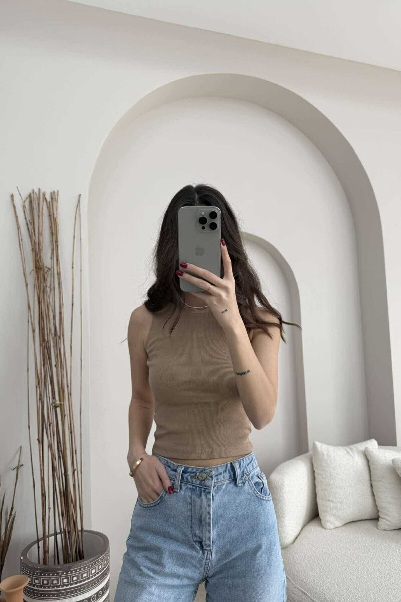 ONE COLOR SIMPLE WOMEN TANK TOP LIGHT BROWN/KAZB - 1