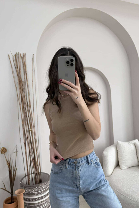 ONE COLOR SIMPLE WOMEN TANK TOP LIGHT BROWN/KAZB - 2