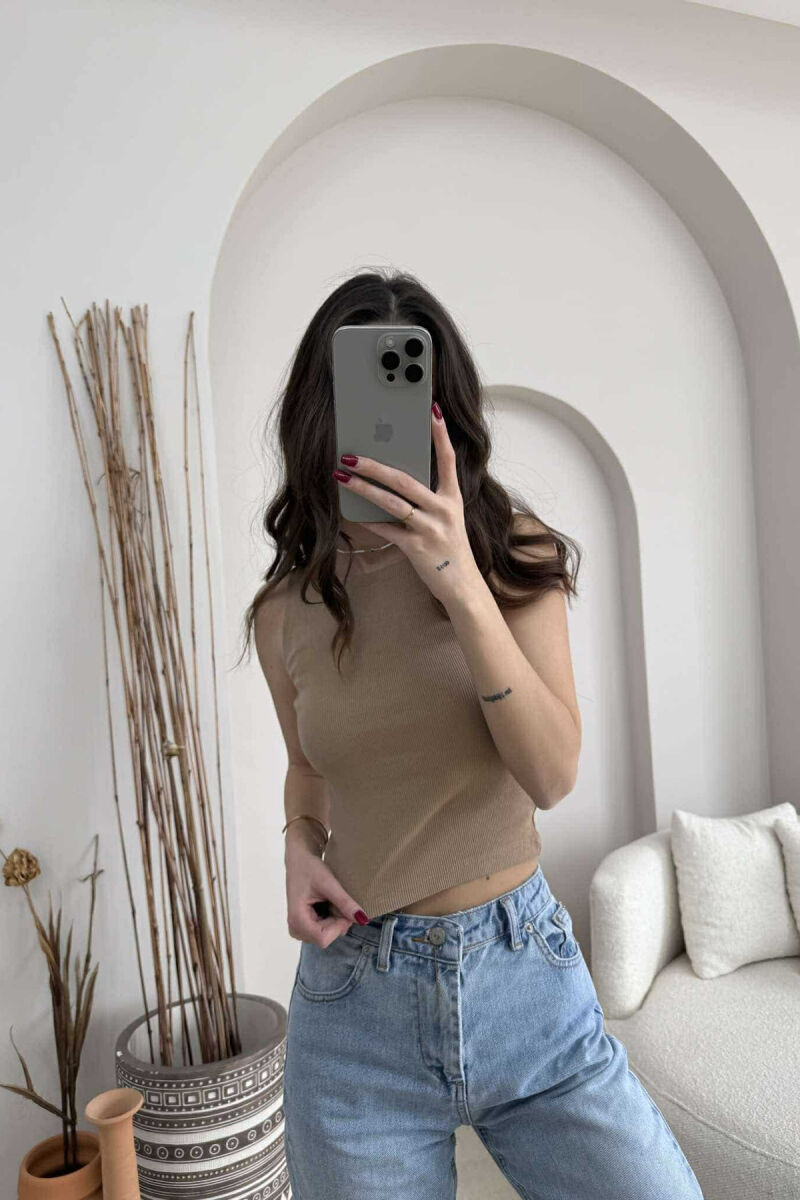 ONE COLOR SIMPLE WOMEN TANK TOP LIGHT BROWN/KAZB - 2