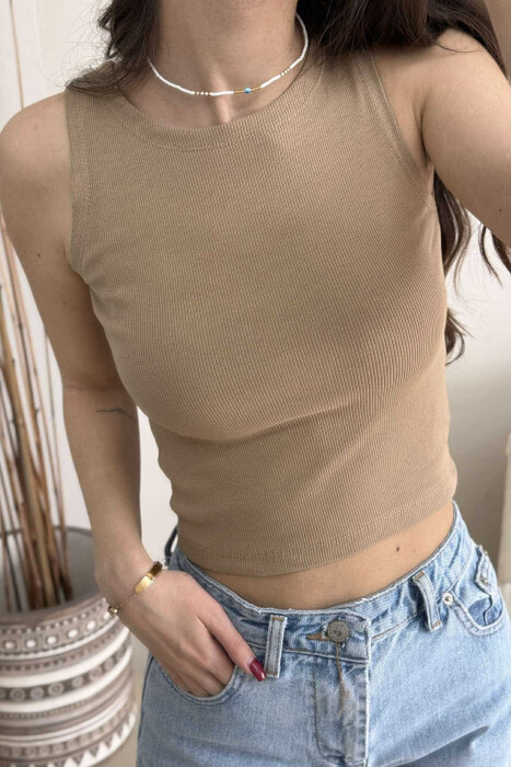 ONE COLOR SIMPLE WOMEN TANK TOP LIGHT BROWN/KAZB - 4