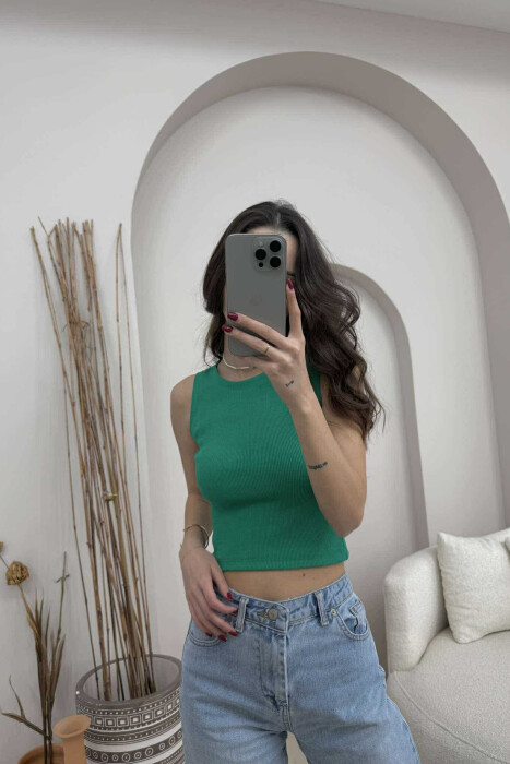 ONE COLOR SIMPLE WOMEN TANK TOP LIGHT GREEN/JEZB 