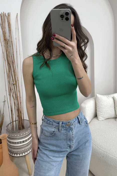 ONE COLOR SIMPLE WOMEN TANK TOP LIGHT GREEN/JEZB - 2