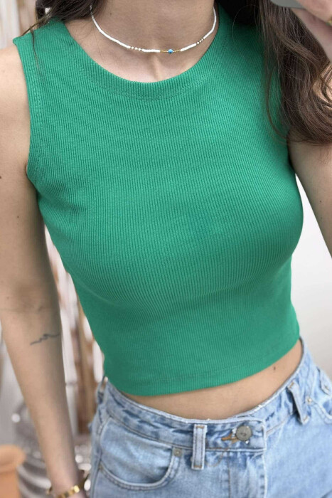ONE COLOR SIMPLE WOMEN TANK TOP LIGHT GREEN/JEZB - 3