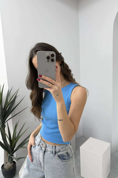 ONE COLOR SIMPLE WOMEN TANK TOP LIGHTBLUE/BZ - 2