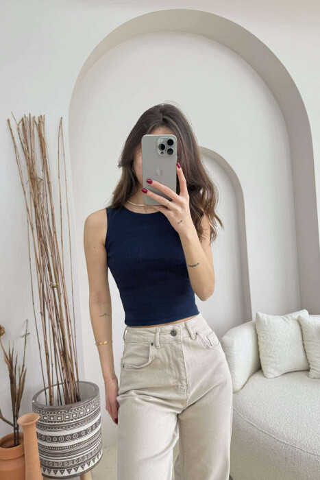 ONE COLOR SIMPLE WOMEN TANK TOP MIDNIGHT BLUE/BLU MESNATE 