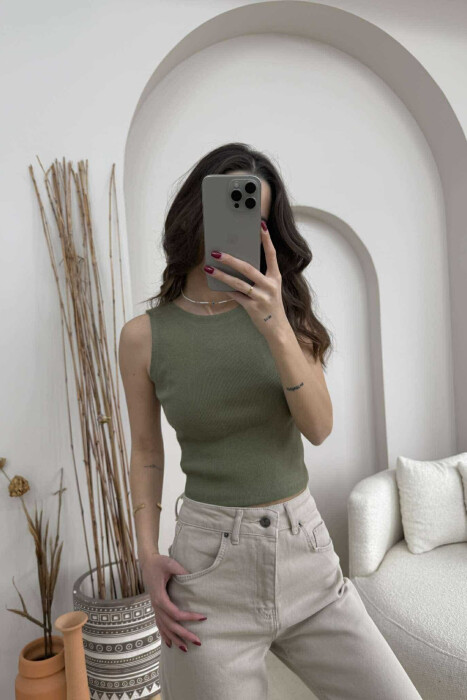 ONE COLOR SIMPLE WOMEN TANK TOP OLIVE/ULLI 