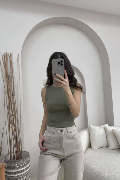ONE COLOR SIMPLE WOMEN TANK TOP OLIVE/ULLI - 3