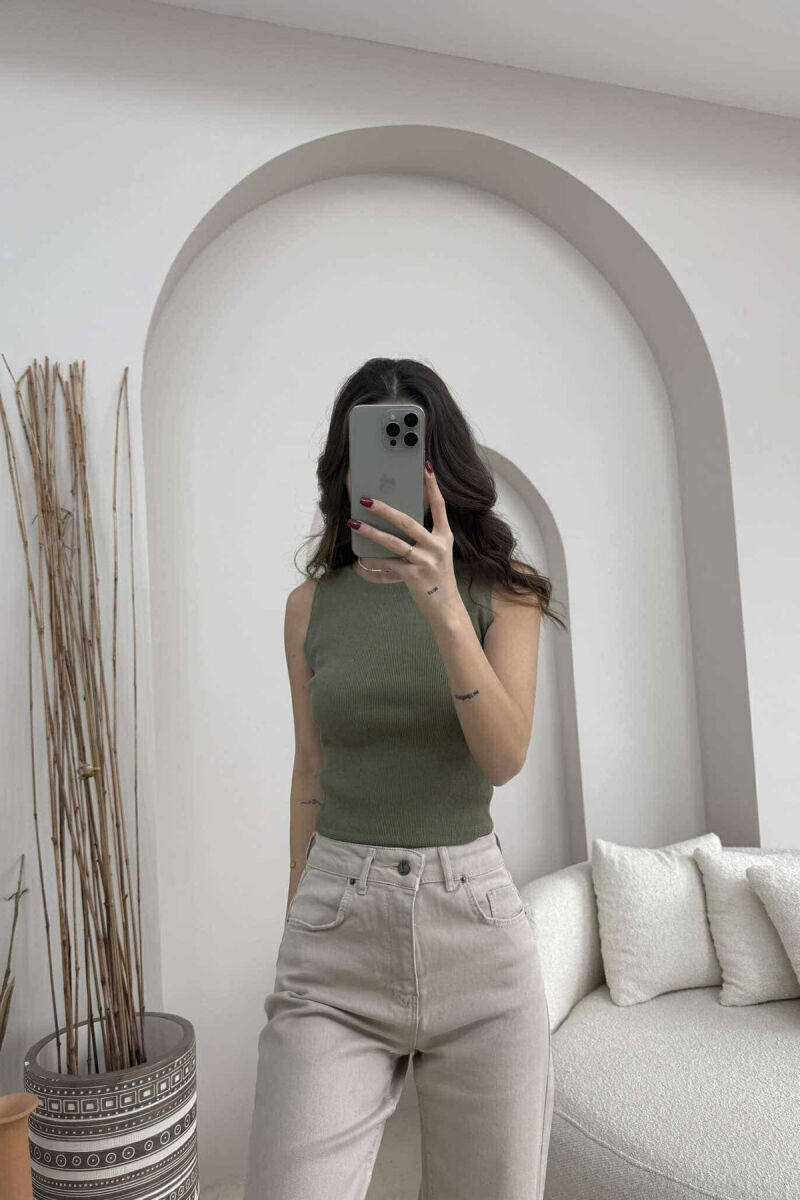 ONE COLOR SIMPLE WOMEN TANK TOP OLIVE/ULLI - 4