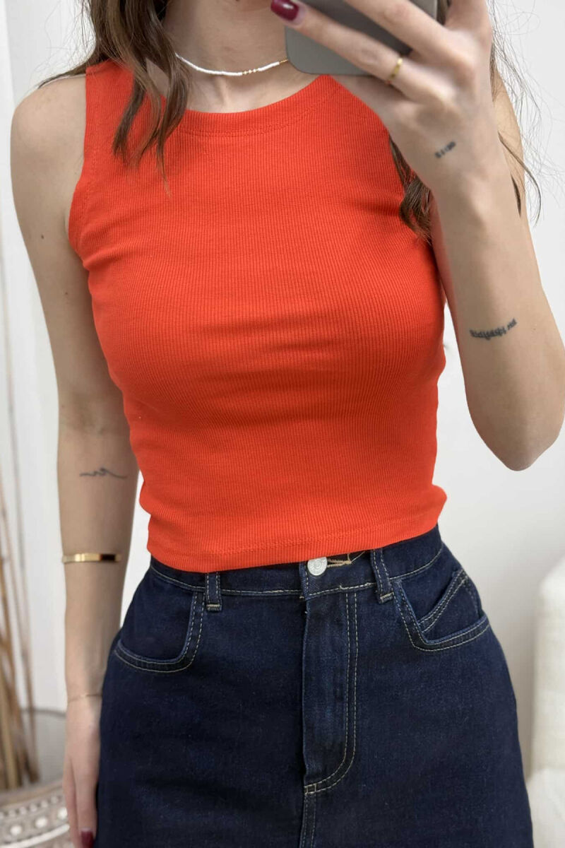ONE COLOR SIMPLE WOMEN TANK TOP ORANGE/PORTOKALLI - 3