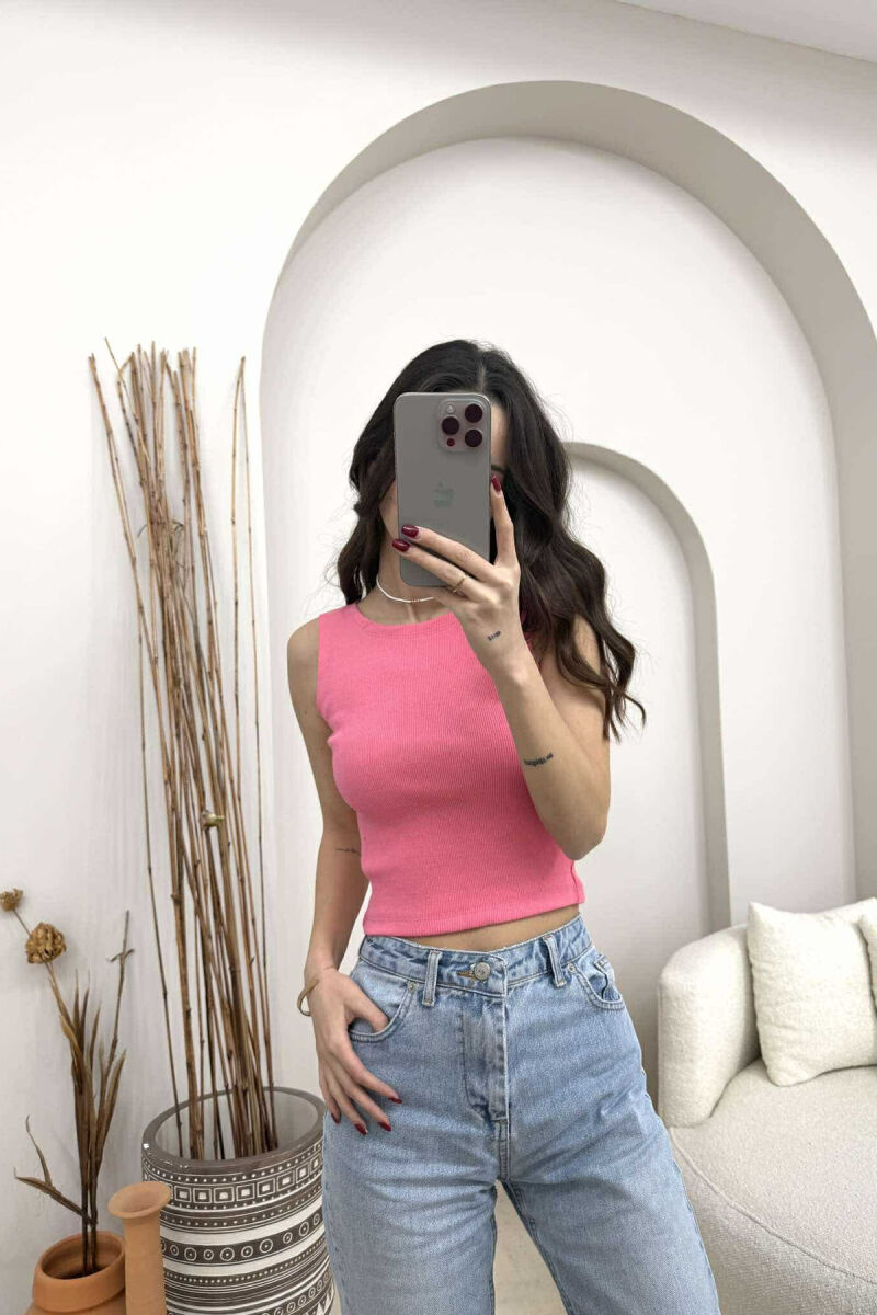 ONE COLOR SIMPLE WOMEN TANK TOP PINK/ROZE - 1