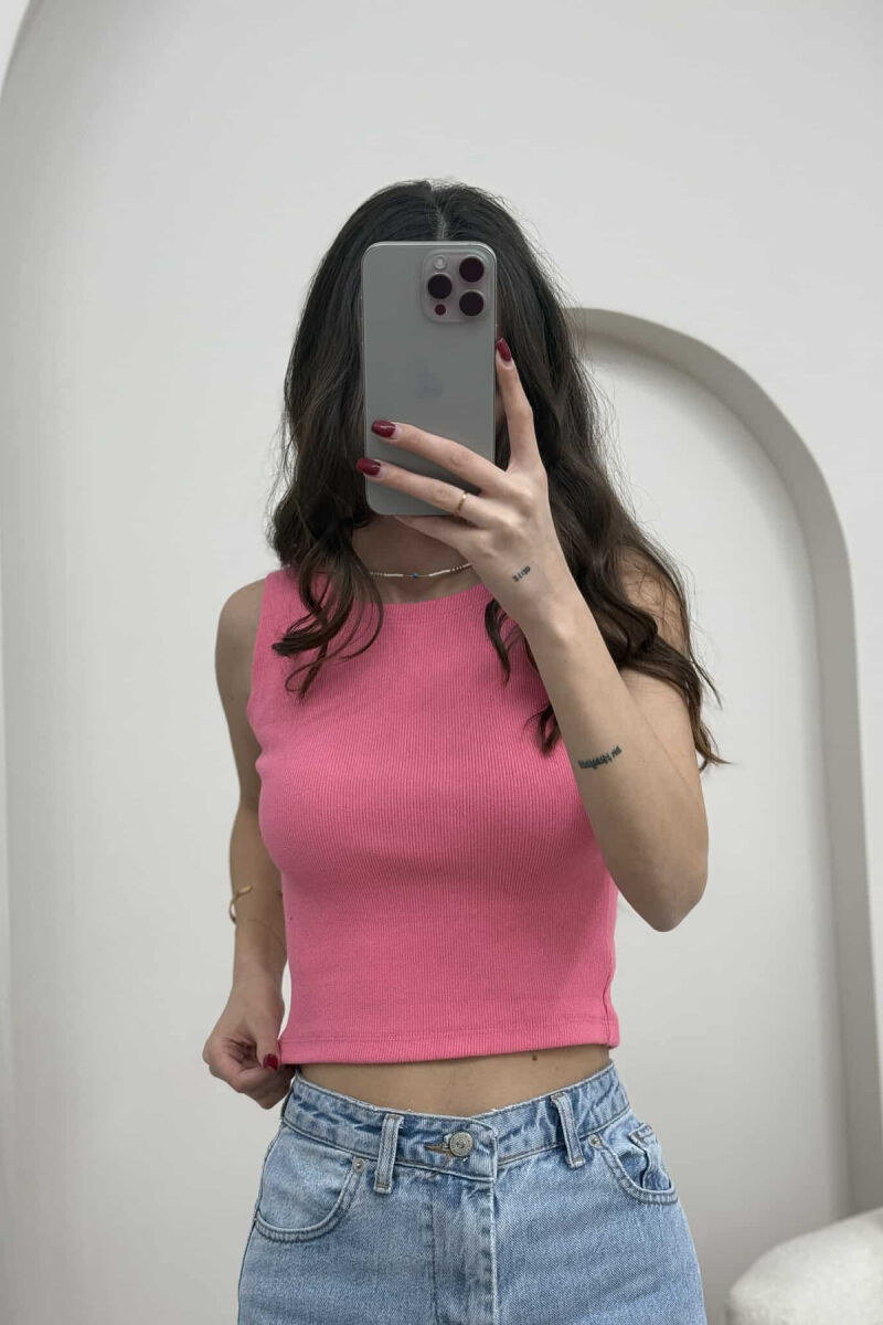 ONE COLOR SIMPLE WOMEN TANK TOP PINK/ROZE - 2