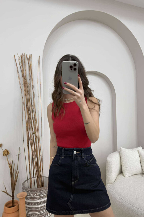 ONE COLOR SIMPLE WOMEN TANK TOP RED/E KUQE - 2