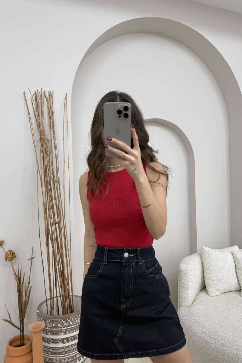 ONE COLOR SIMPLE WOMEN TANK TOP RED/E KUQE - 2