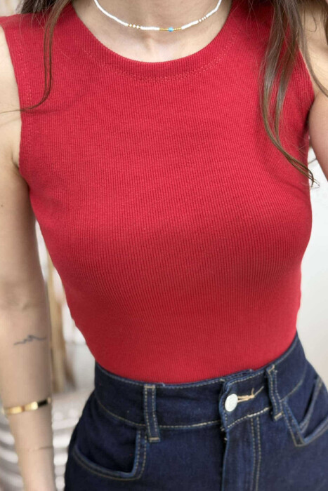 ONE COLOR SIMPLE WOMEN TANK TOP RED/E KUQE - 4
