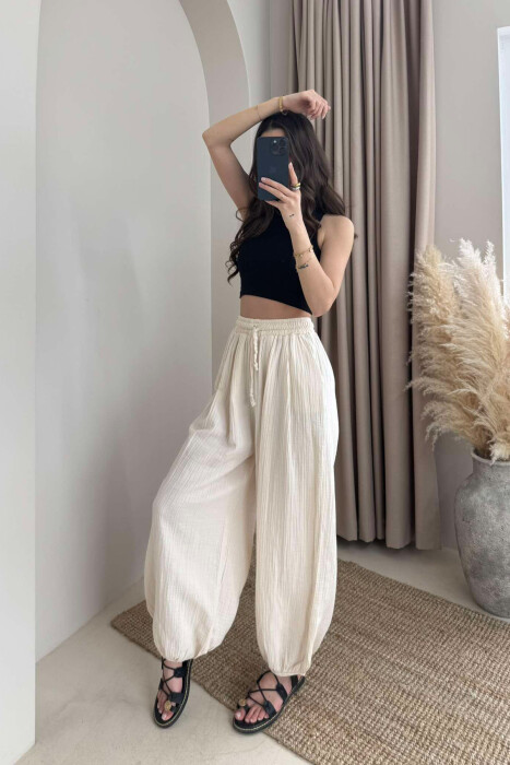 ONE COLOR SIMPLE WOMEN TROUSERS BEIGE/BEZHE 