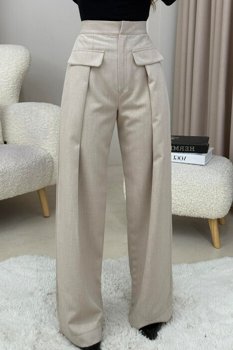 ONE COLOR SIMPLE WOMEN TROUSERS BEIGE/BEZHE 