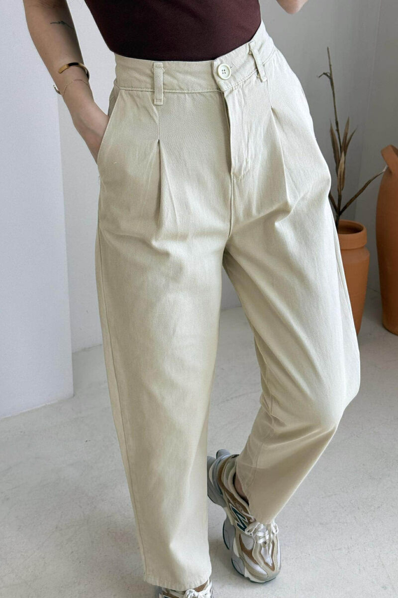 ONE COLOR SIMPLE WOMEN TROUSERS BEIGE/BEZHE - 3