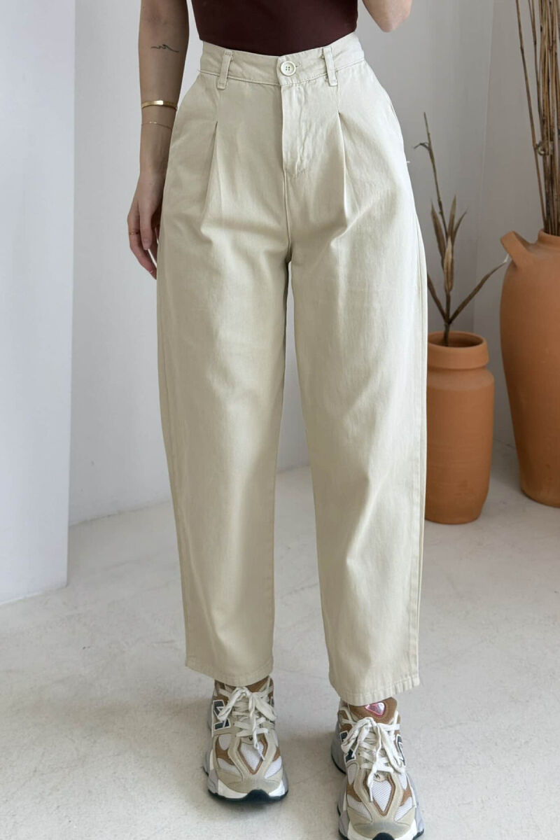 ONE COLOR SIMPLE WOMEN TROUSERS BEIGE/BEZHE - 4