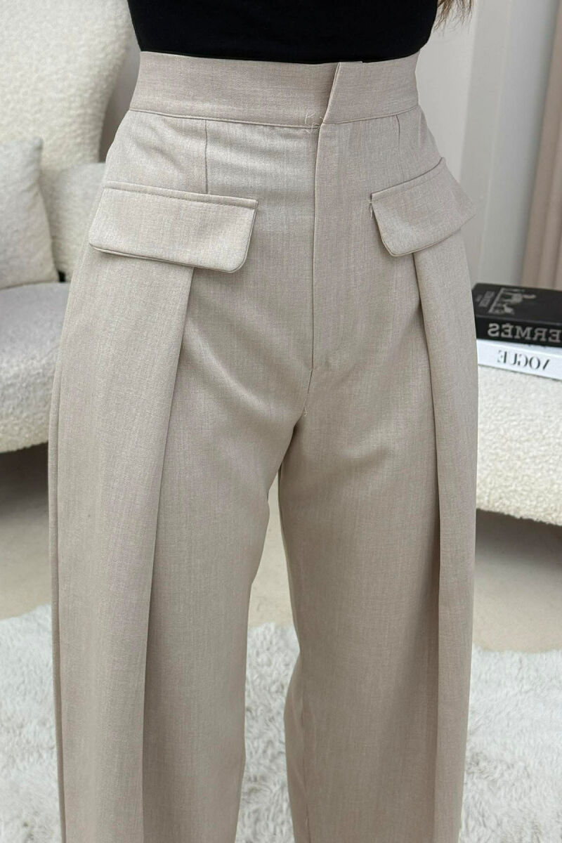 ONE COLOR SIMPLE WOMEN TROUSERS BEIGE/BEZHE - 3