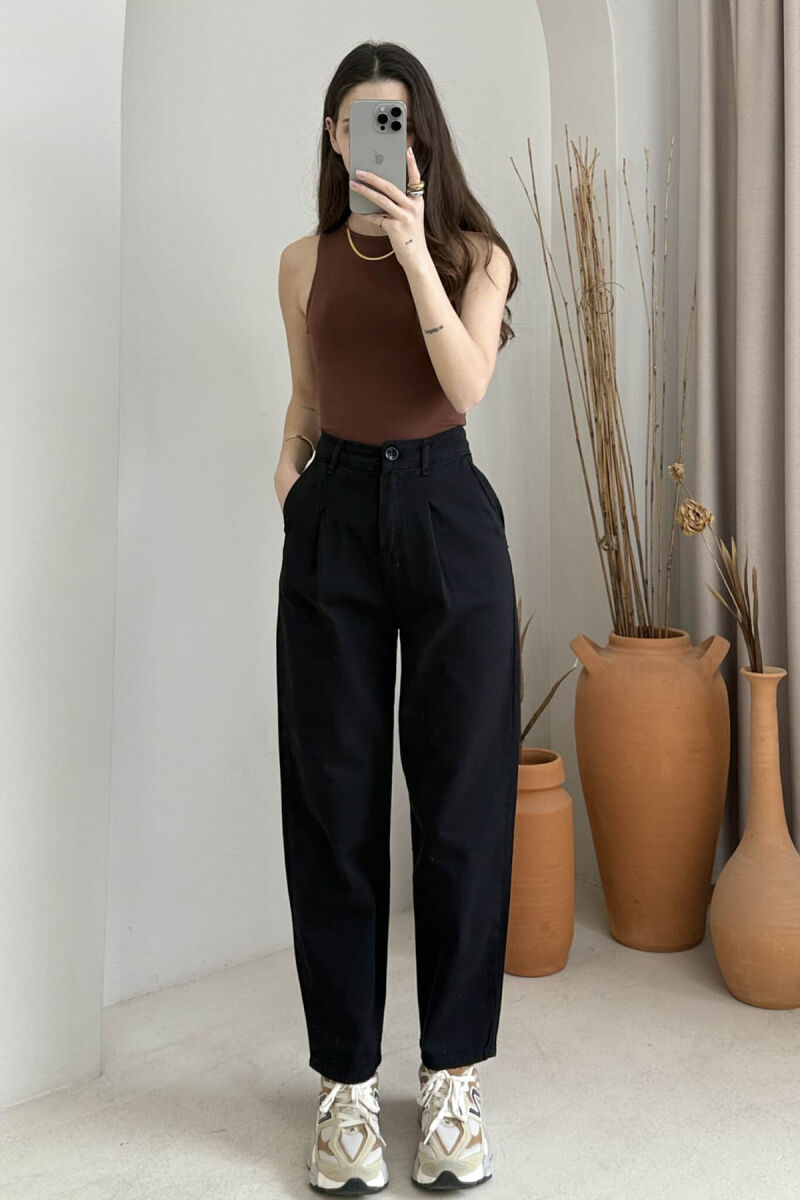 ONE COLOR SIMPLE WOMEN TROUSERS BLACK/ E ZEZE - 2