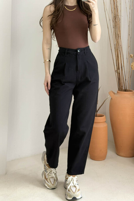 ONE COLOR SIMPLE WOMEN TROUSERS BLACK/ E ZEZE - 4