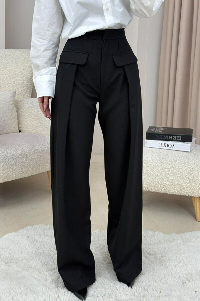 ONE COLOR SIMPLE WOMEN TROUSERS BLACK/ E ZEZE - 1