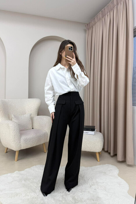 ONE COLOR SIMPLE WOMEN TROUSERS BLACK/ E ZEZE - 4