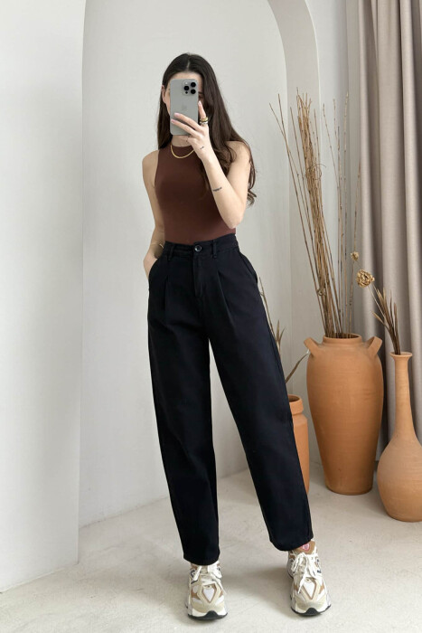 ONE COLOR SIMPLE WOMEN TROUSERS BLACK/ E ZEZE 