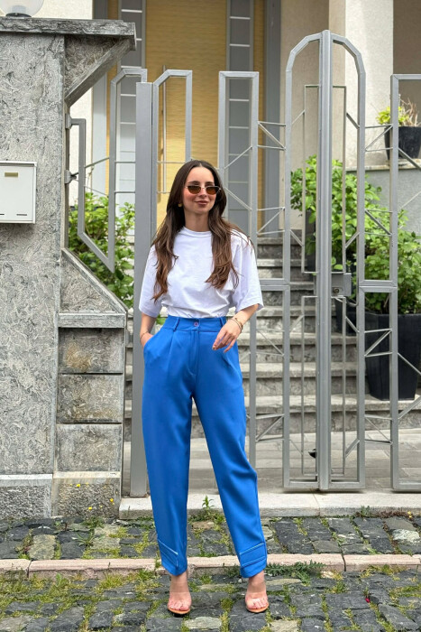 ONE COLOR SIMPLE WOMEN TROUSERS BLUE/BLU - KLAUDIO FASHION