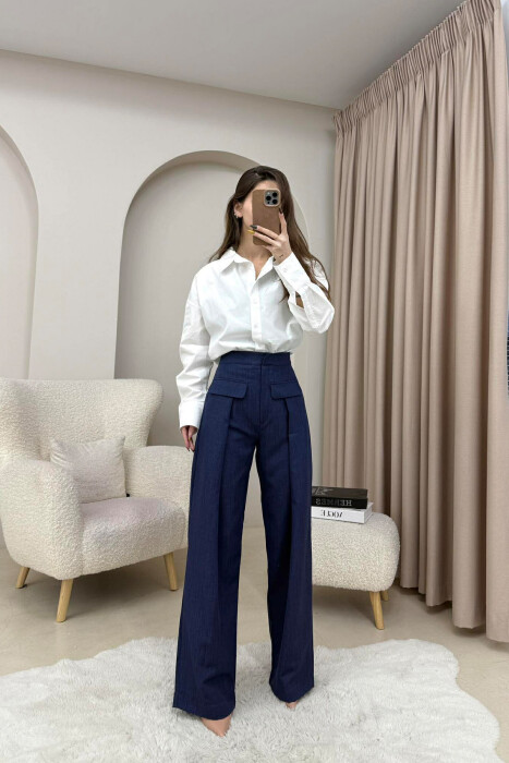ONE COLOR SIMPLE WOMEN TROUSERS BLUE/BLU - 2