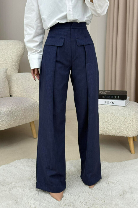 ONE COLOR SIMPLE WOMEN TROUSERS BLUE/BLU - 1