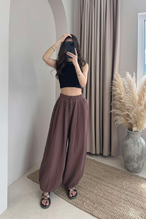 ONE COLOR SIMPLE WOMEN TROUSERS BROWN/KAFE 