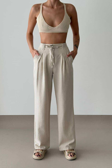 ONE COLOR SIMPLE WOMEN TROUSERS CREAM/KREM 