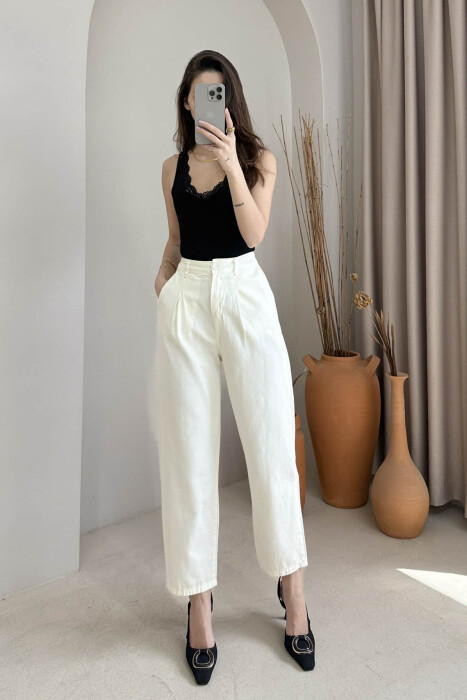 ONE COLOR SIMPLE WOMEN TROUSERS CREAM/KREM 