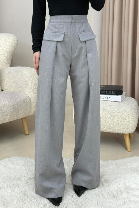 ONE COLOR SIMPLE WOMEN TROUSERS GREY/GRI 